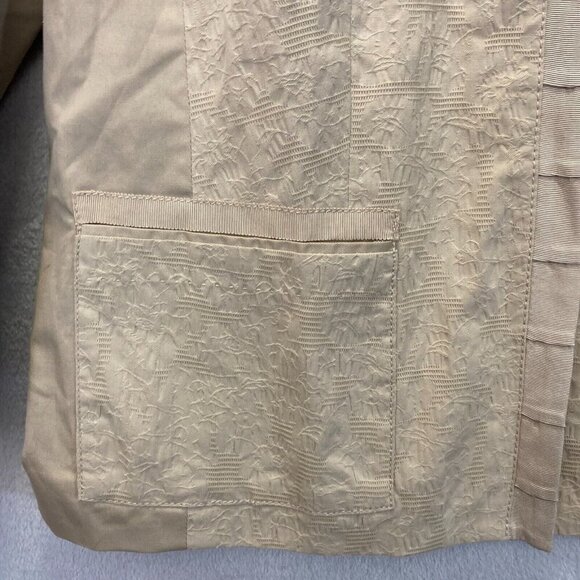 Chico's Size 2 (Large 12) Textured Open Front Jacket Tan Beige Cuffed 3/4 Sleeve - Picture 13 of 16